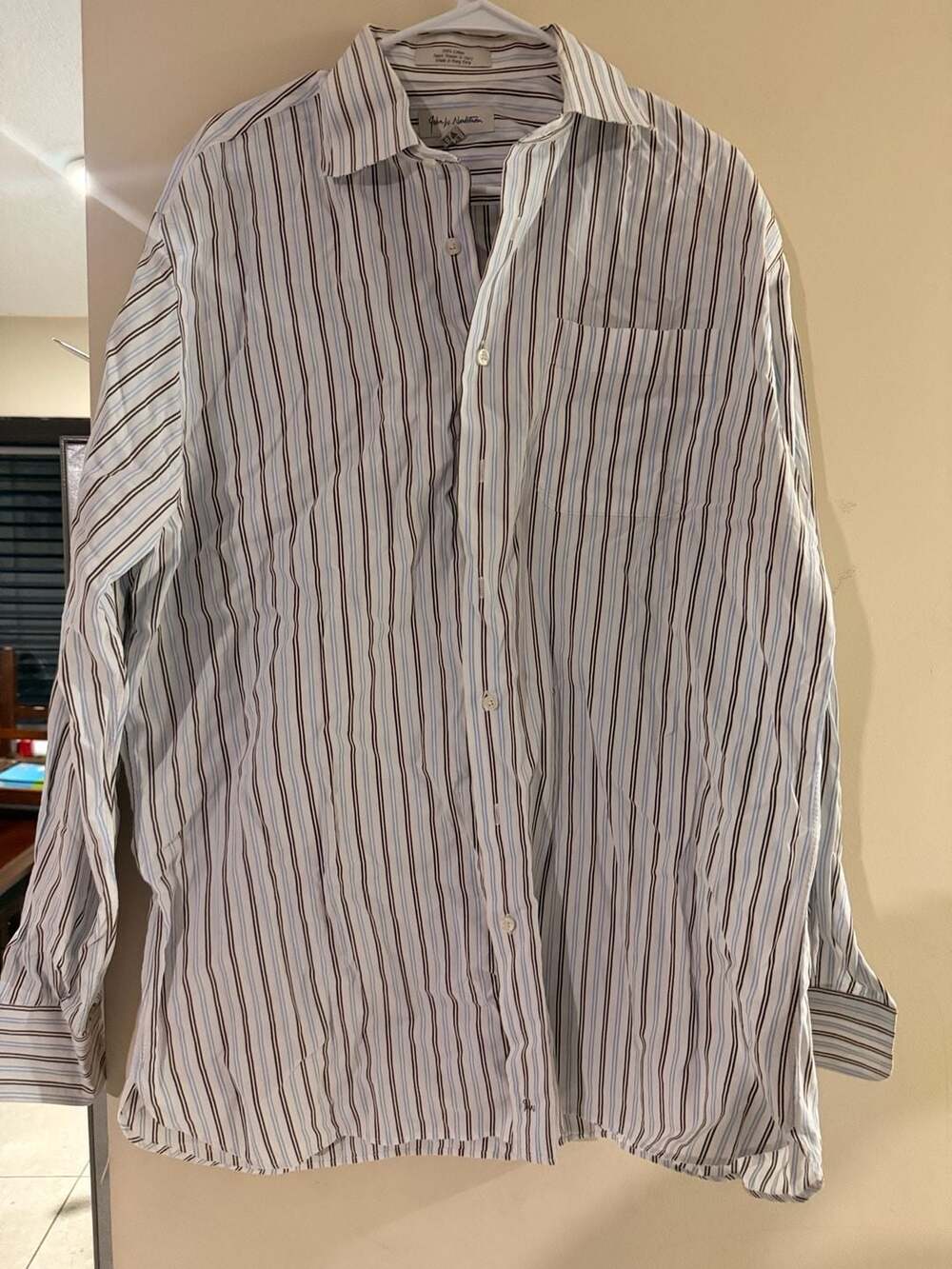 John W. Nordstrom Men's Striped Cotton Dress Shirt Italian Fabric Size 17-36